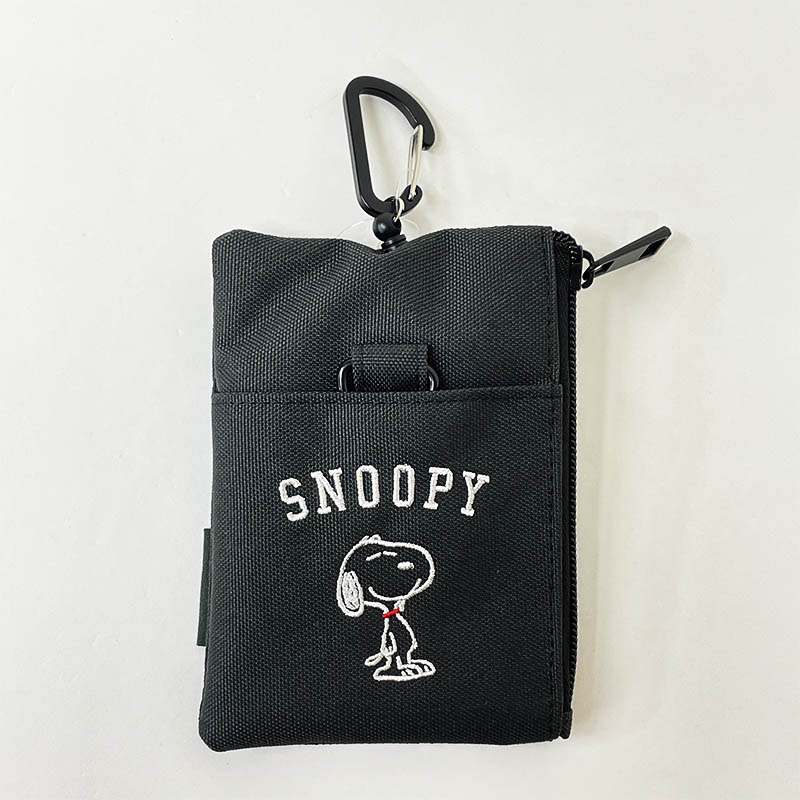 SNOOPY リール付きパスポーチ*チャコールグレー（ワンポイントスヌーピー）